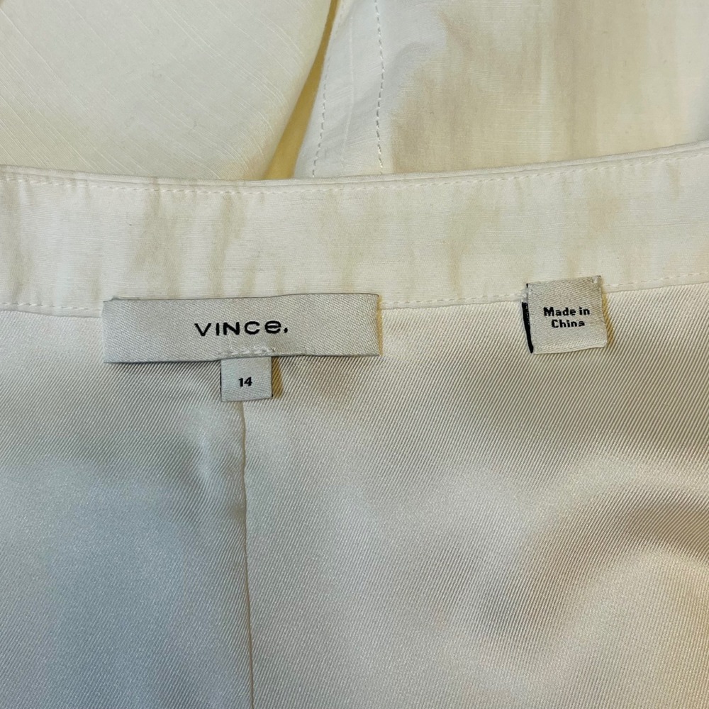Vince Cream Cotton Linen Blend Button Front Midi A-Line Skirt with Pockets 14 - Picture 4 of 6